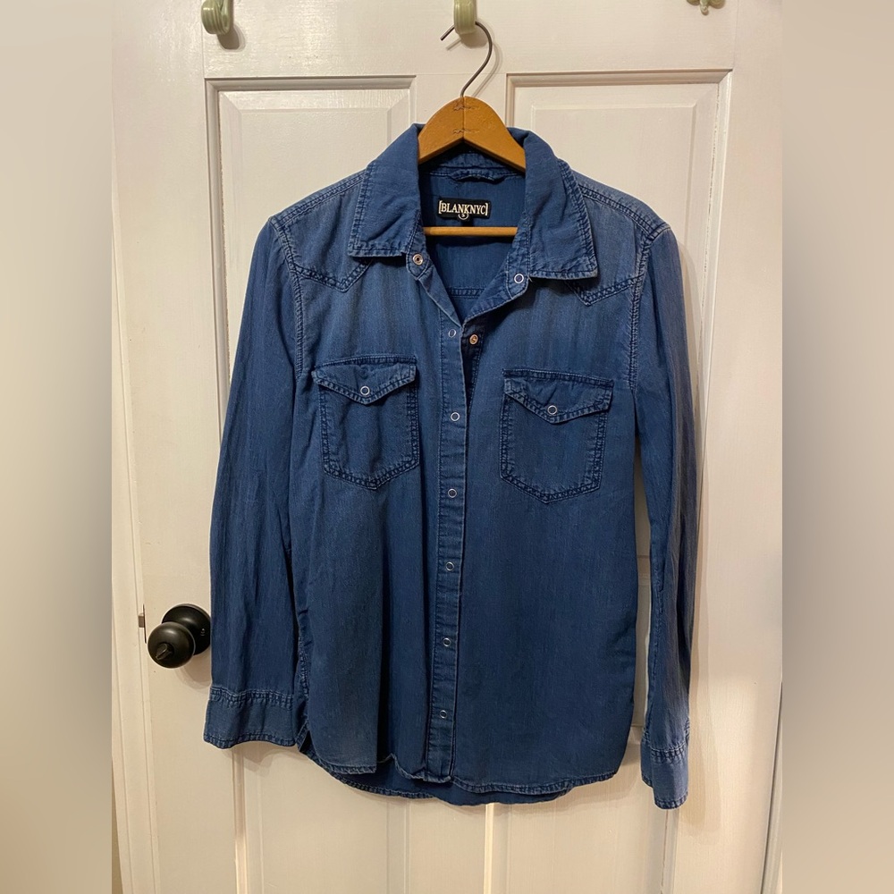 Blank NYC cowboy soft denim snap down shirt